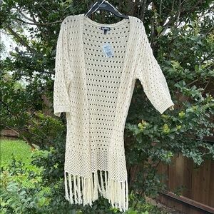 NWT Freshman Cream Open-Knit Cardigan with Fringe